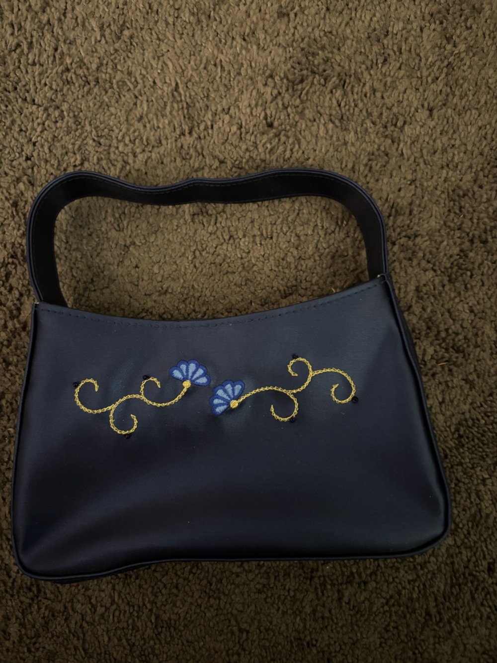 Vintage Avon Navy Blue Floral Embroidered Bag Women